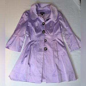 Purple Satin Trench Coat Womens Small Dressy Long Jacket Y2K Statement